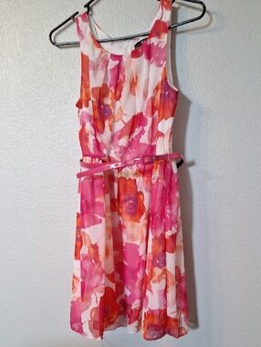 R&K Pink and Orange Floral Belted Sundress